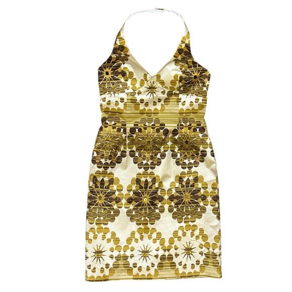 Muse Women’s Size 8 Sequin Halter Dress Gold Brown Retro‎ Print Cocktail Party - Picture 1 of 10
